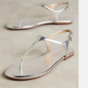 Splendid Metallic Silver T-Strap Sandals